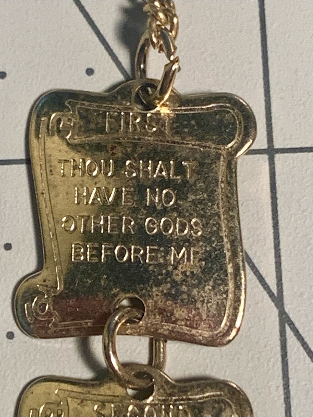 Gold Tone Linked Panel bookmark with Engraved Panels 10 Commandments - Picture 6 of 15